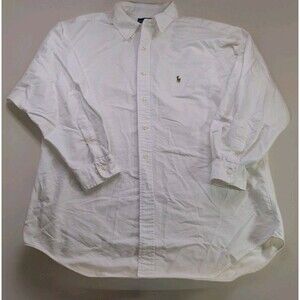 VTG Polo Ralph Lauren Yarmouth Oxford Shirt Sz 17 32/32 White Flesh Pony Cotton